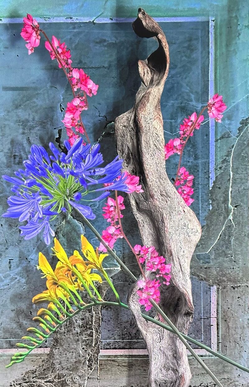 Treibholz mit Blumen